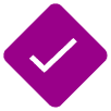 Tick symbol on purple diamond shape