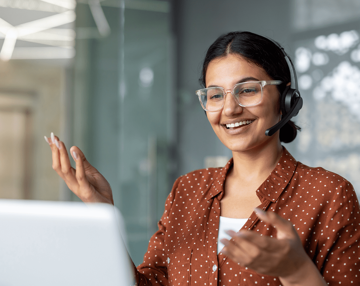 Customer service representative on a video call